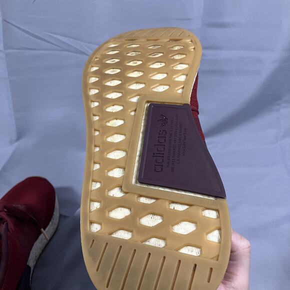 Adidas NMD R2 Shoes Mens Size 11 Maroon Red Boost Knit Sneakers Gum Sole‎ CQ2402